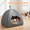 Cat Cave Bed for Indoor Kittens, Cat House with Removable Cushion and Teaser Ball, Kitty Igloo with Anti-Slip Base, 42 x 42 x 39 cm, Grey