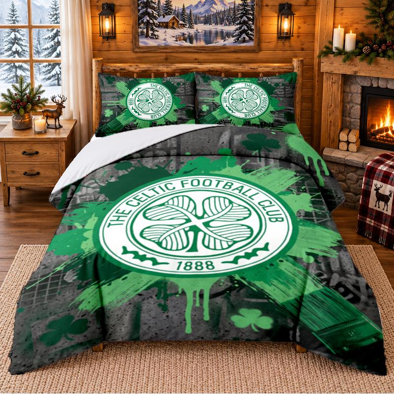 Printed 3Pcs Bedding Set Celtic FC Pattern Bed Sheet Pillowcase For Bedroom Decor