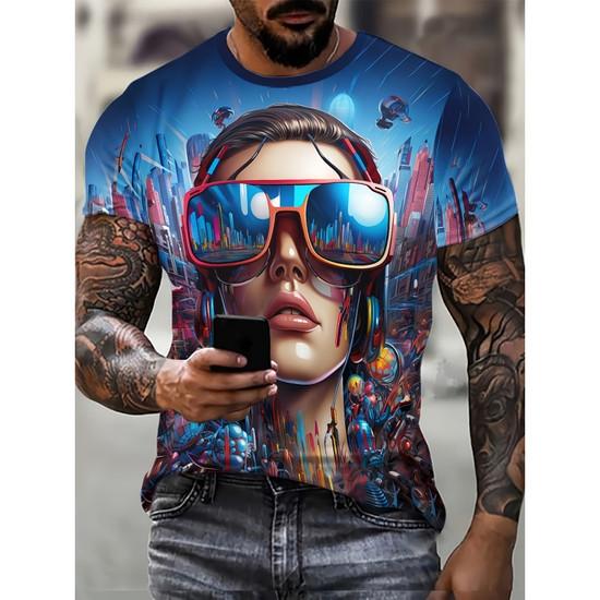 Модная футболка с рисунком девушки для мужчин, цветные 3D-печатные футболки, повседневные унисекс топы с коротким рукавом и круглым вырезом, уличные футболки