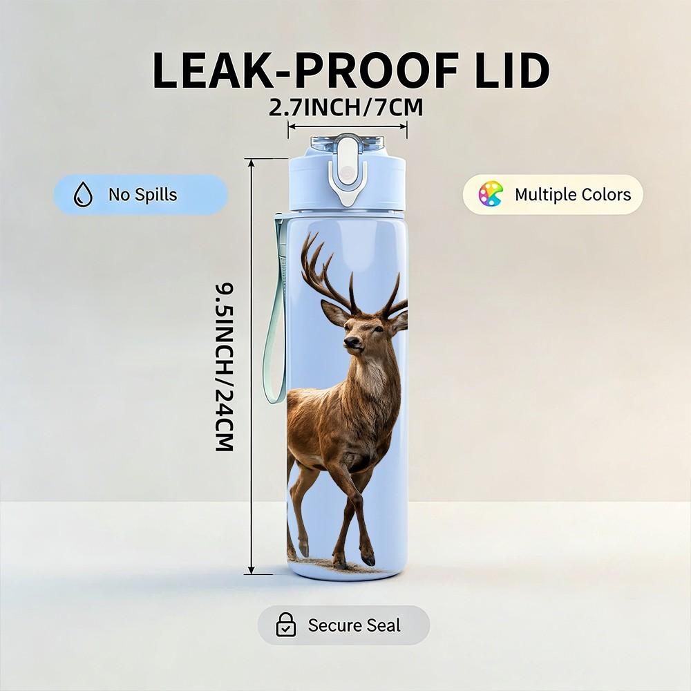 1PC Forest Stag Deer Animal Pattern 750ml Color Plastic Sports Water Bottle Leakproof Flip Straw Lid Suitable for Sports Office Home Use