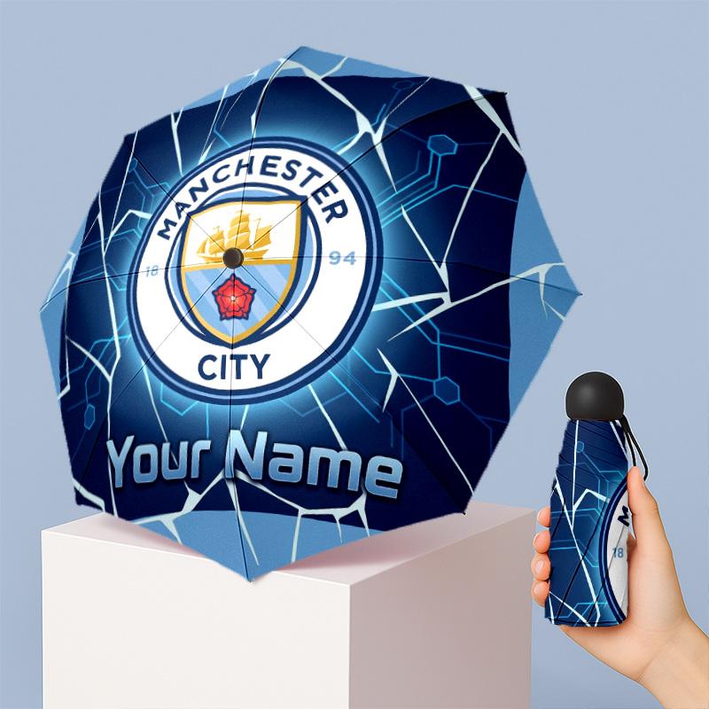 Manchester City Manual Five Fold 8 Rib Umbrella Support Custom Text, Lightweight Travel Umbrella