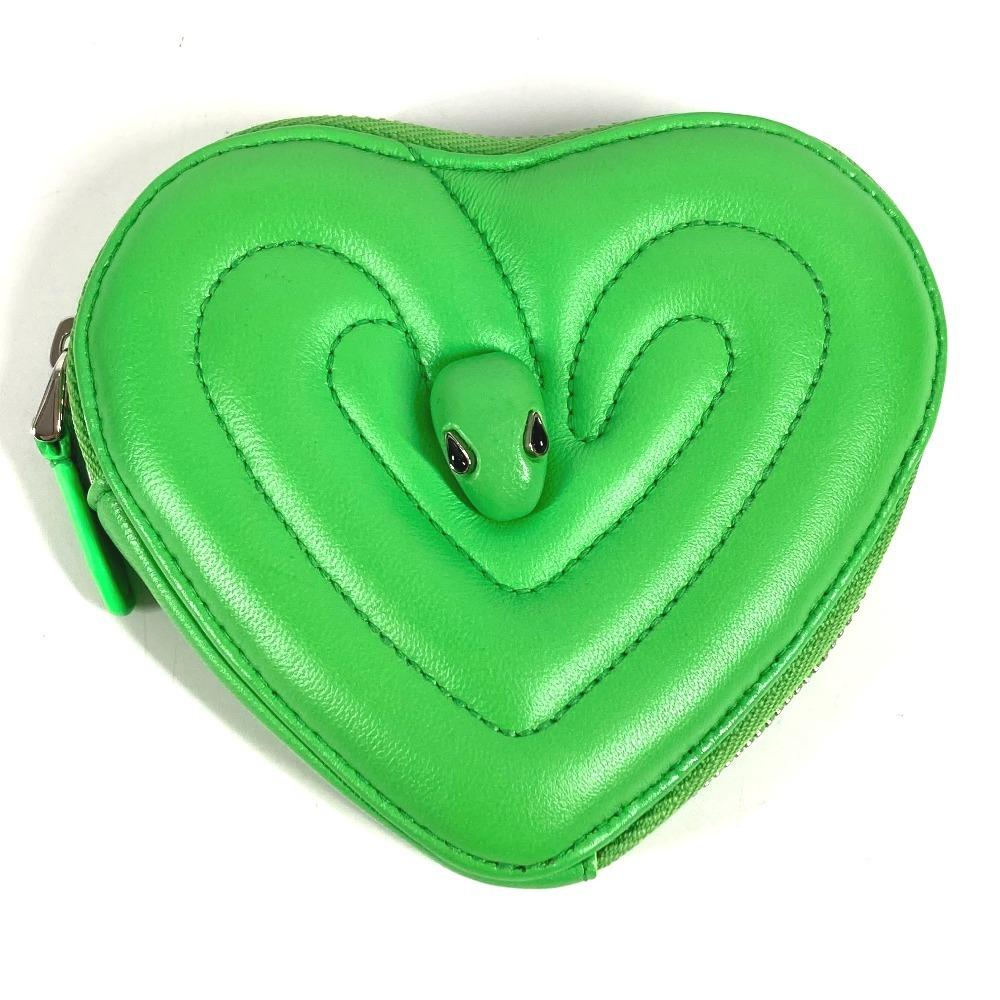 BVLGARI AMBUSH Logo Heart Wallet Coin Compartment coin purse Leather Green