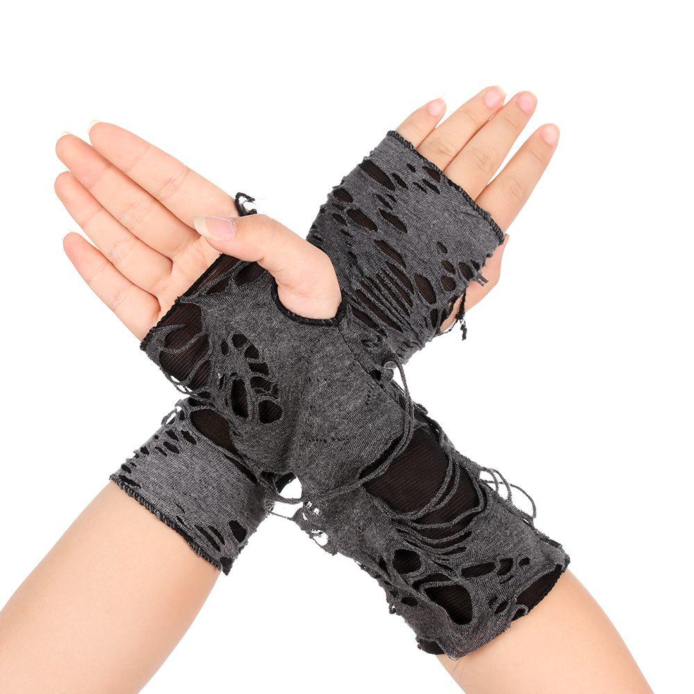 Fashion Cosplay Party Gothic Long Black Arm Warmer Beggar Style Halloween Gloves Punk Mittens Hole