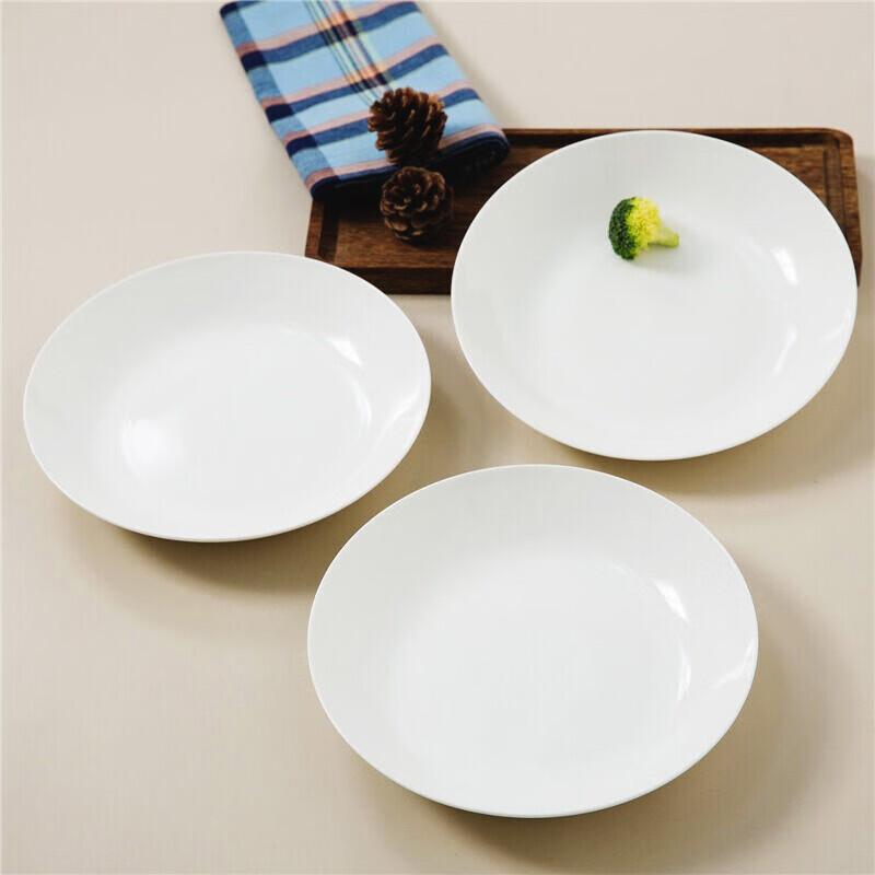 Sky Top (Sky Top) Ceramic Plates, Bone China Deep Dish Plates, Household Moving-In Tableware, Pure White, 8-Inch Dinner Plates, 4-Piece Set
