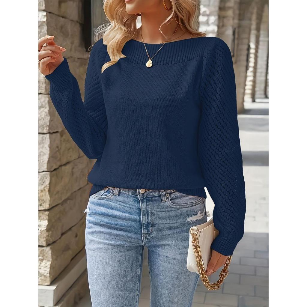 Женский вязаный пуловер с одним плечом и вырезами для весны и осени