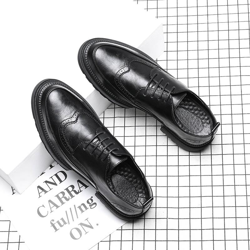 Большие размеры Brock кожаные туфли 45 деловые нарядные молодежные трендовые туфли на толстой подошве с увеличенным голенищем черные с круглым носком Px25-G