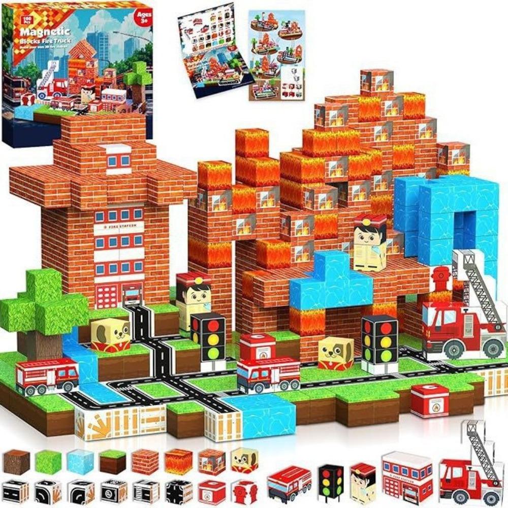 Magnetic Building Blocks Mine World Magnetic Cave World Brick Cube Toys Set STEM Sensory Best Gift for Boy Girl Children