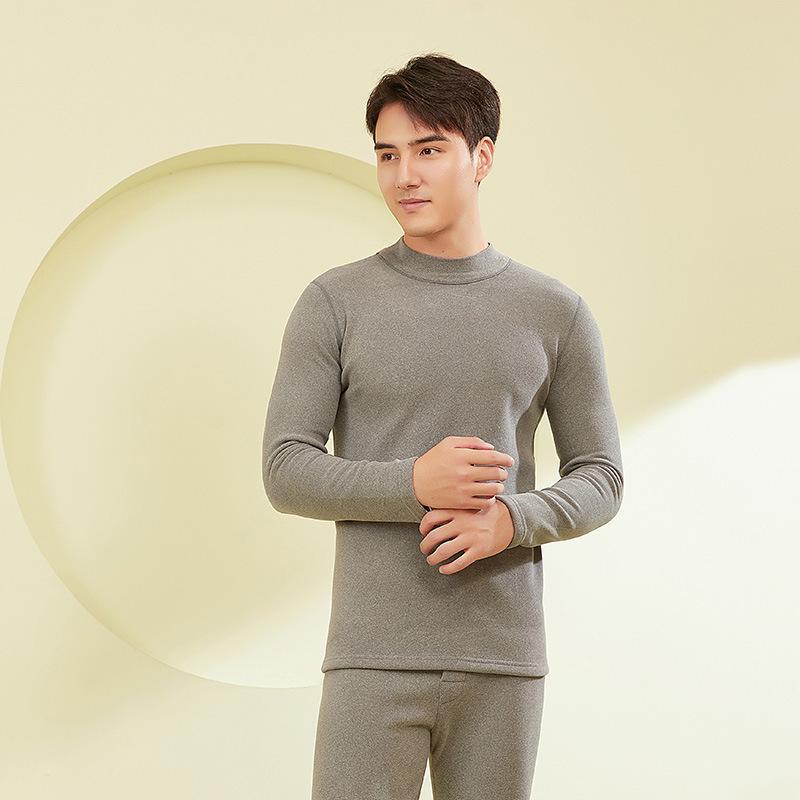Мужской бесшовный костюм Cationic Plus Velvet из толстого теплого бархата: Топ с высоким воротником и осенние брюки из овчины