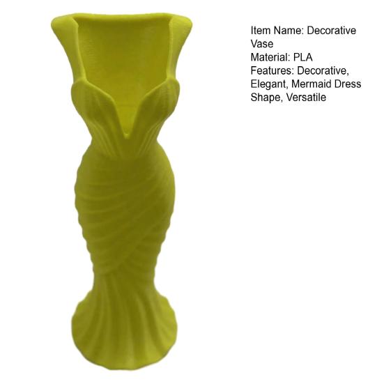 yangyizhi Evening Dress Vase, Elegant Mermaid 3D Printed Plastic Decorative Vase for Home Table Shelf Decor