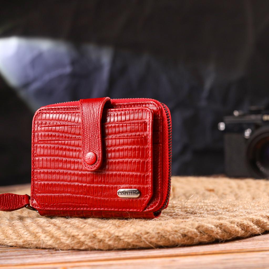 Яркое женское портмоне из натуральной фактурной кожи CANPELLINI Wallet 21495 Красное