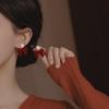 New Year's 2024 Wine Red Camellia Bow Earrings for Women: Trendy Autumn/Winter Fashion Accessory