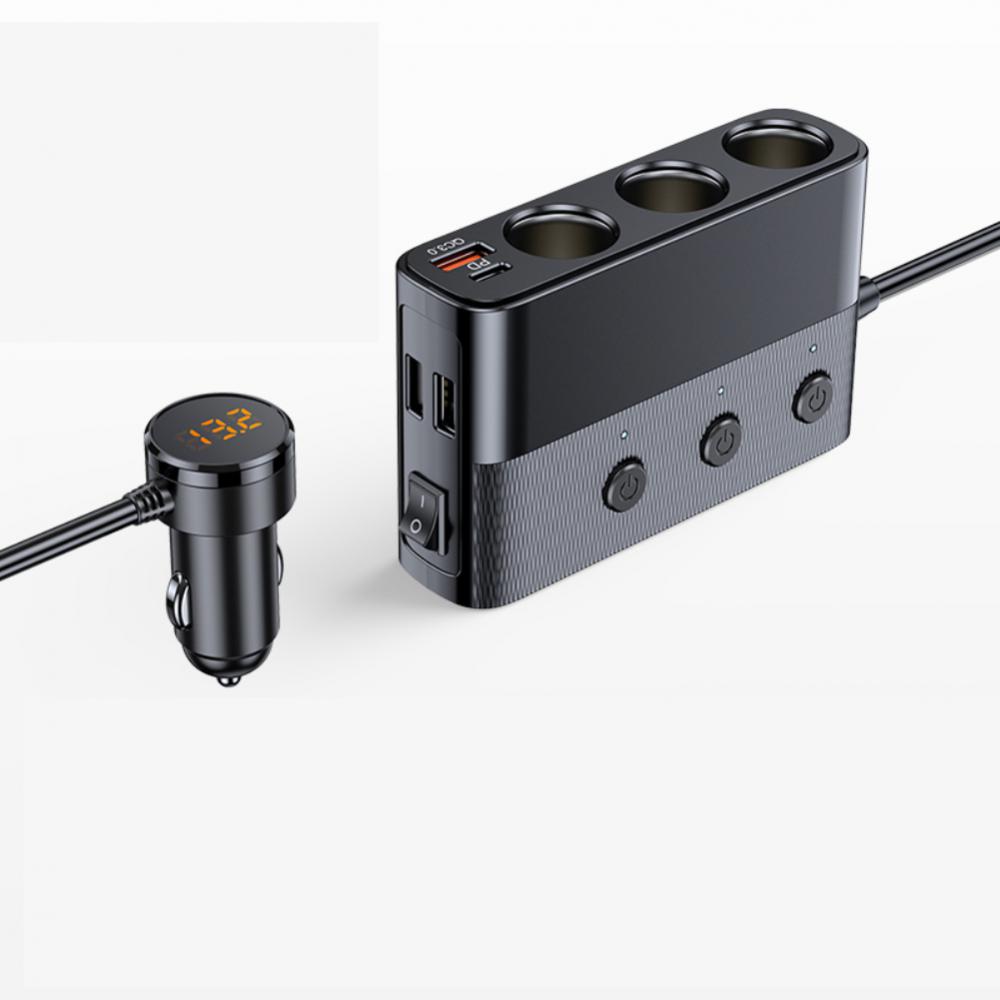 DC12V-24V Автомобильное зарядное устройство 128 Вт Высокая мощность 7 отверстий Многофункциональное автомобильное зарядное устройство Переходник Разветвитель прикуривателя