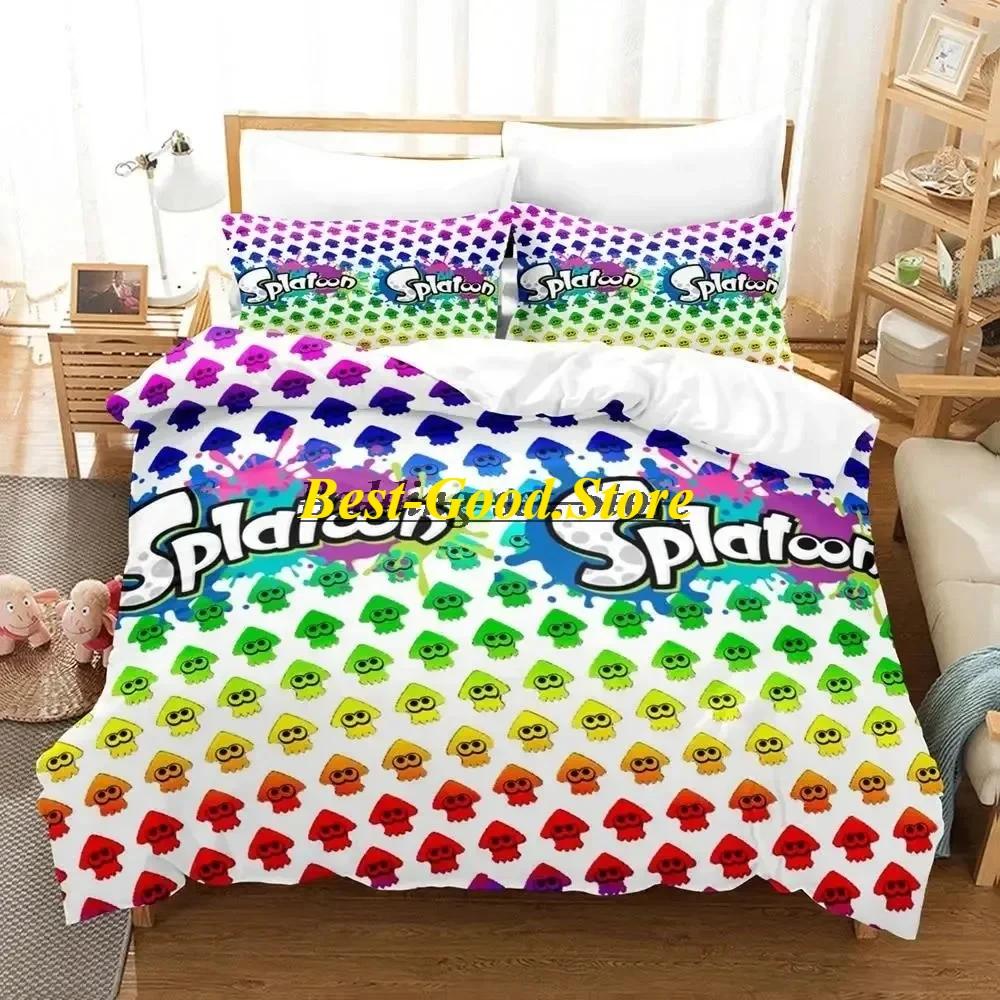 Splatoon 3 Inkling Squid Bedding Set Duvet Cover Sheet Printed Bed Set Pillowcase Bed Full Queen King Size Comforter Bedroom