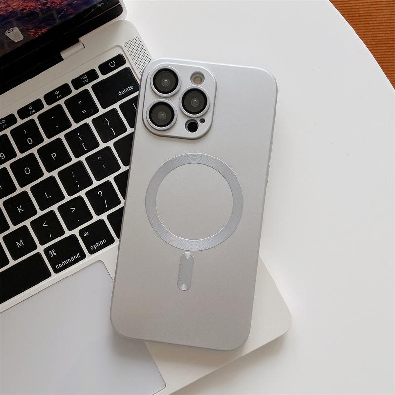 Magnetic for iPhone 14 15 16 Pro Max Case with Camera Lens Protector] Slim Soft TPU Bumper Shockproof Metallic Phone Case
