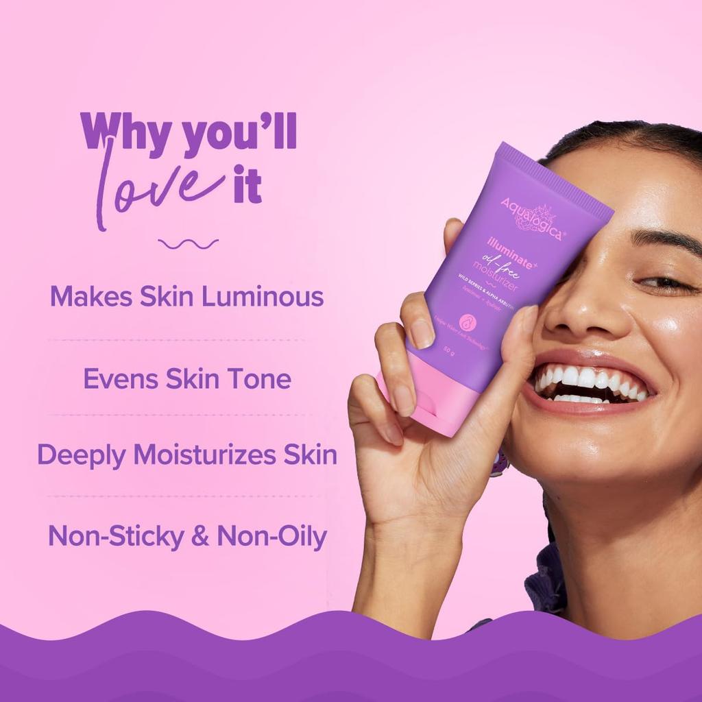 Aqualogica Illuminate+ Oil-Free Moisturizer For Radiant Luminous Skin, Lightweight Non-Sticky Daily Hydration 50 g