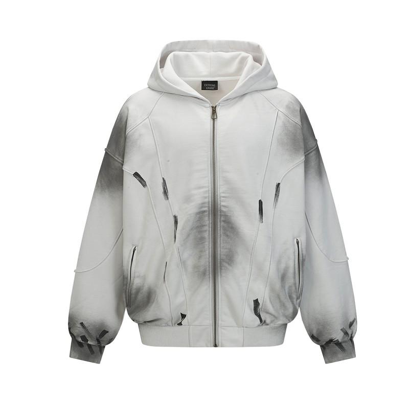 Mens Oversized Hoodie With Graffiti Print Washed Distressed Streetwear Sweatshirt Cotton Blend Fall Apparel