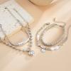 Silver Heart Pendant Bracelets Beaded Metal Hand Chain Vintage Imitation Pearl Bracelets  Gifts