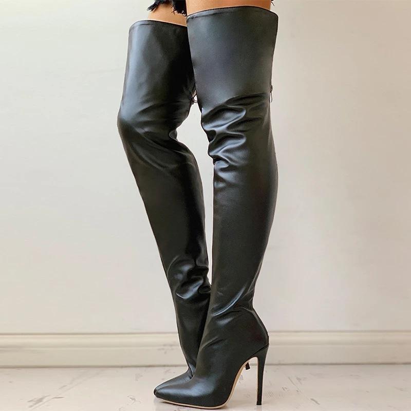Women Over The Knee Boots Female Zip Sexy Black Long Boots Woman Thin Heel Ladies Pointed Toe Party Boots Women'S Autumn Shoesh8