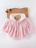 Baby girl's pink hooded plush coat for autumn and winter, thick and made of faux rabbit fur, a short plush cardigan for outdoor wear