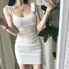 Корейское облегающее вязаное платье-футляр на тонких бретельках в рубчик из Дондэмуна