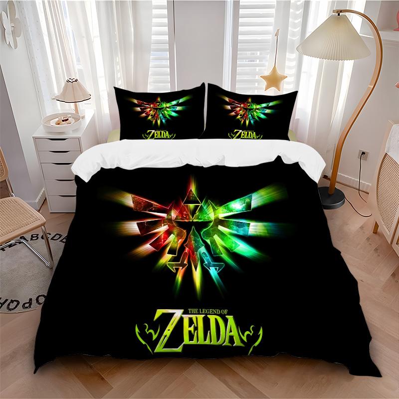 Zelda'S Colorful Emblem Print 3Pcs Bedding Setduvet Cover With 2 Bedropillowcase Home Birthday Gift