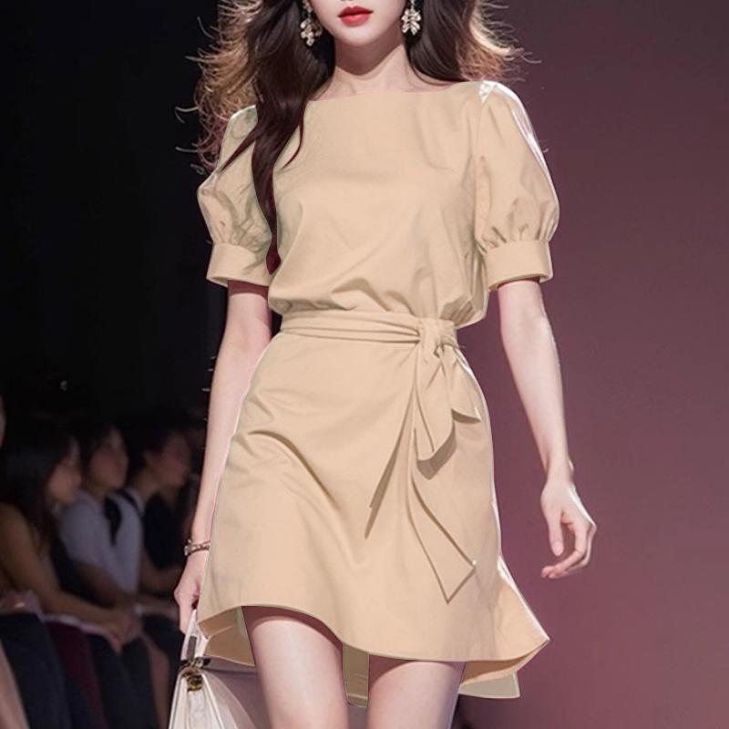 VONDA Женские элегантные платья с круглым вырезом и коротким рукавом с бантом и узлом А-силуэта
