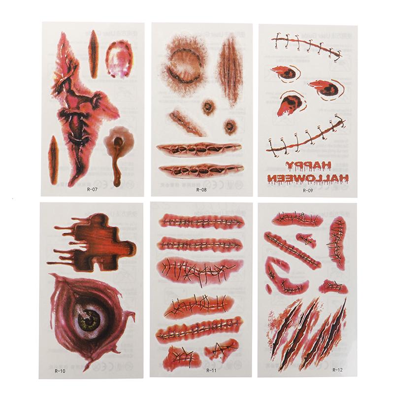 30 PCS Halloween Party Waterproof Temporary Tattoos Stickers For Women Men 3D Reality Vampire Blood Scar Design Tattoo Stickers