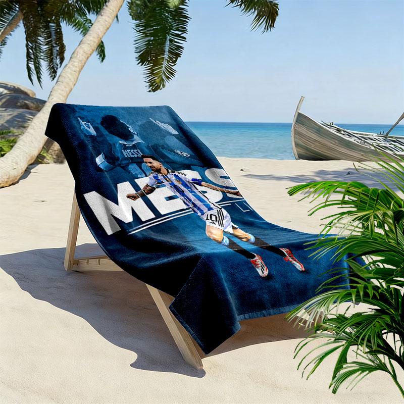 Пляжное полотенце с принтом 'Messi Vibes', Большое, Мягкое, Быстросохнущее, для Пляжа, Кемпинга, Плавания