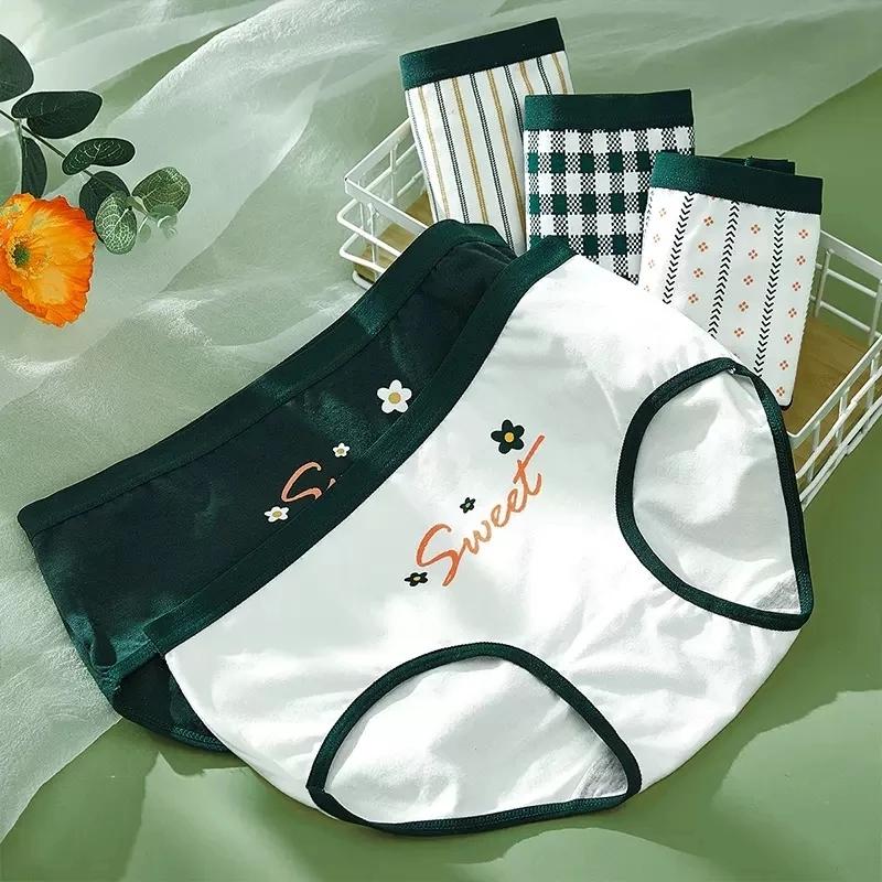 5 шт./компл. женские трусики из чистого хлопка, дышащее нижнее белье, трусы для девочек с милым принтом