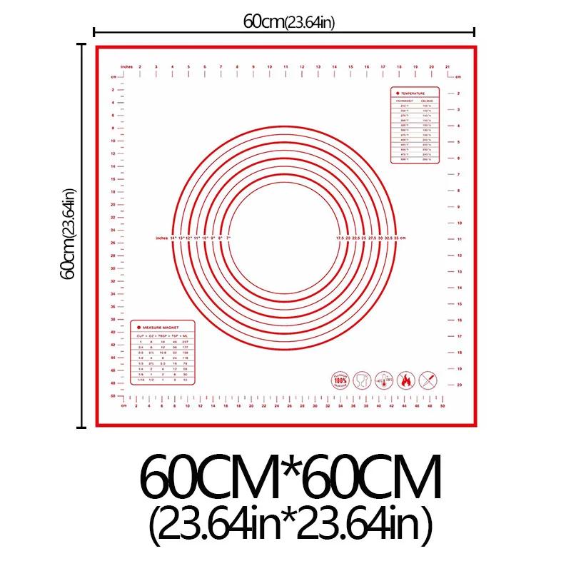 Силиконовый коврик для выпечки большого размера 80/70/60/30 см, коврик для раскатки и замешивания теста, кондитерские инструменты, для блинов, пиццы, теста, антипригарный кухонный силиконовый коврик