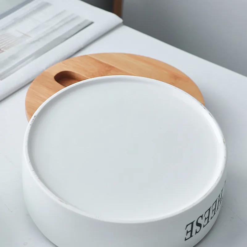 Круглая масленка большой емкости с ножом, масленка в скандинавском стиле, керамическая масленка с деревянной крышкой, герметичная влагонепроницаемая емкость для хранения масла YLE589