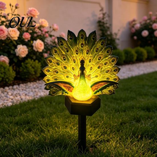 Decorative Resin Animal Statue Solar Peacock Garden Statue, Outdoor Lighted Sculpture, Waterproof LED Light for Patio Lawn Yard Pathway Decoration