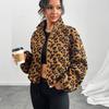 Women's Leopard Print Loose Cardigan Zipper Plush Clothing Jacket Tops Ladies Casual Clothes