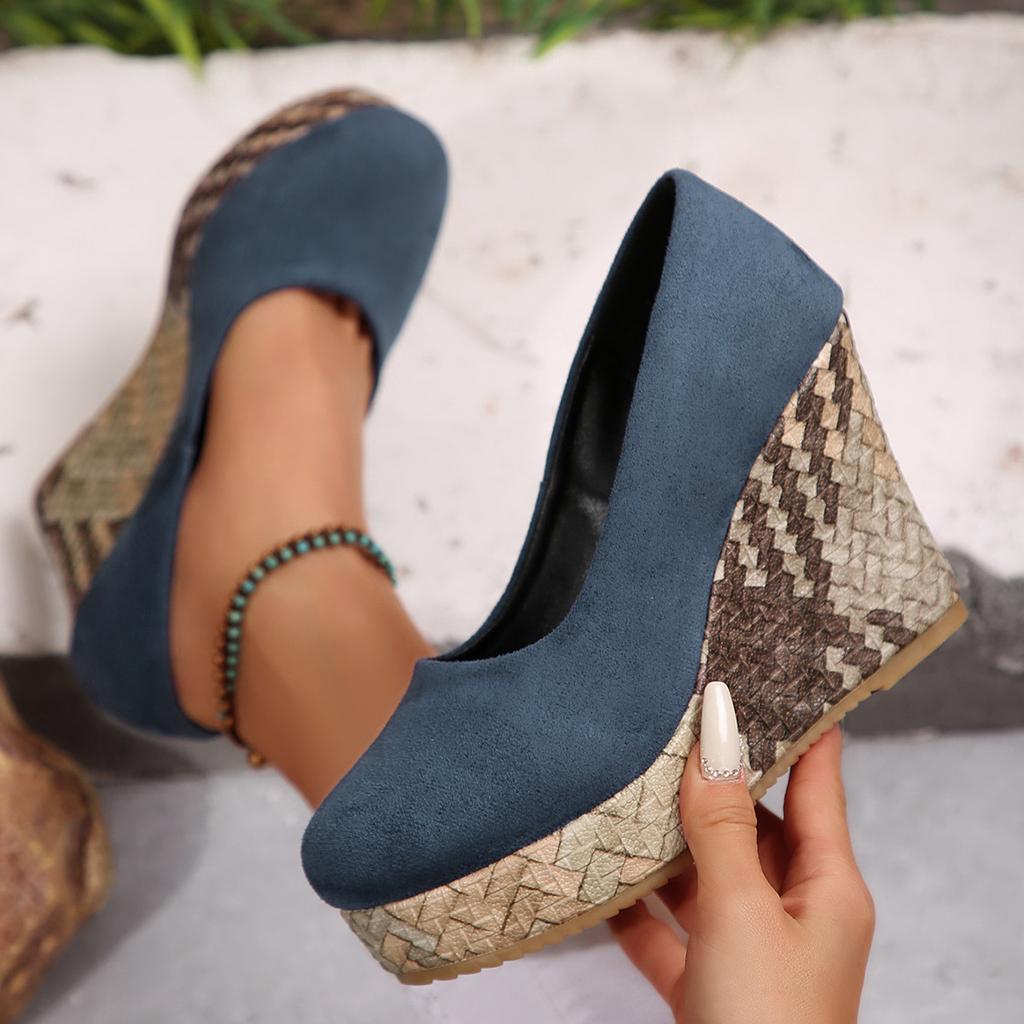 Модные женские туфли-лодочки Весна Осень Новые Большой размер Слипоны Платформа Танкетка Удобная высота Увеличение роста Нескользящие Повседневные Одинарные туфли