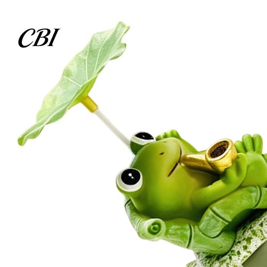 Lazy Frog Decor Rocking Panda Figurine, Cute Resin Bobble Chair with Lotus Leaf Design, Shade Stress Relief Desk Ornament for Car Shelf Office,