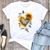 (Asian Size) Tee Top Love Heart Flower Style Trend Women T Shirt Woman Female Short Sleeve Clothing Print Fashion Graphic T-shirts