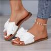Flat Bottom Rhinestone Bow One Word Slippers Women Outside Wear Solid Color Slippers
