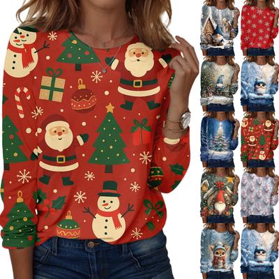 Женская модная повседневная кофта с длинным рукавом, рождественским принтом и круглым вырезом