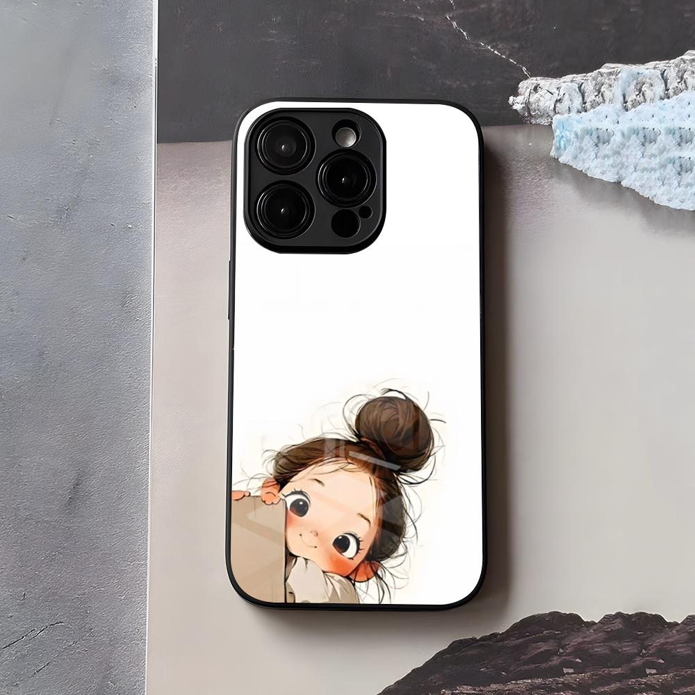 Милый Сердитый Маленький Девочка Чехол Для Телефона Для IPhone 17 Air 16 E Pro Max 15 14 13 Mini 12 Pro 11 Max Plus Черная Стеклянная Крышка