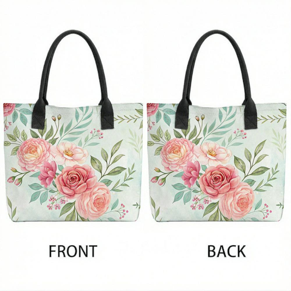 Floral Tote Bag Casual Large Capacity Canvas Shoulder Bag for Daily Use Shopping Travel