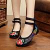 Women Cute Red Floral Embroidery Anti Skid Flat Shoes Zapatos De Mujer Lady Cool Comfort Black Vintage Shoes Ab653