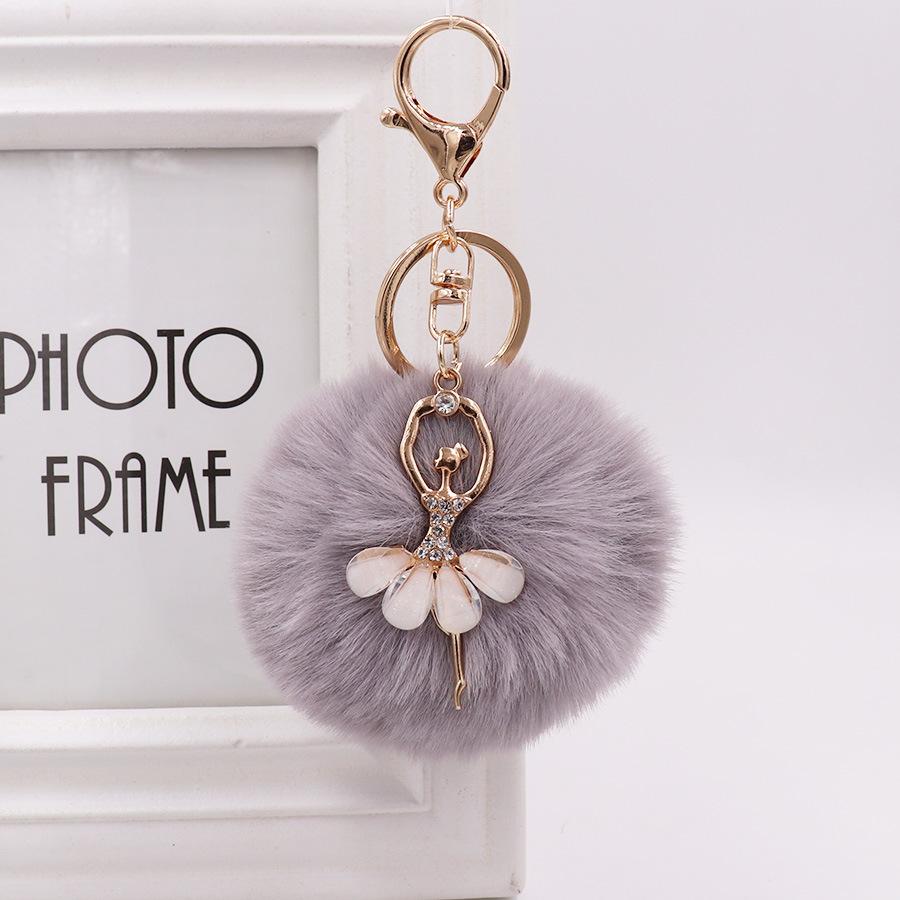 Ballet Dancing Girl Keyring Cute Fluffy Pompom Rhinestone Car Handbag Motorcycle Pendant Accessorie Keychain Retail Wholesale
