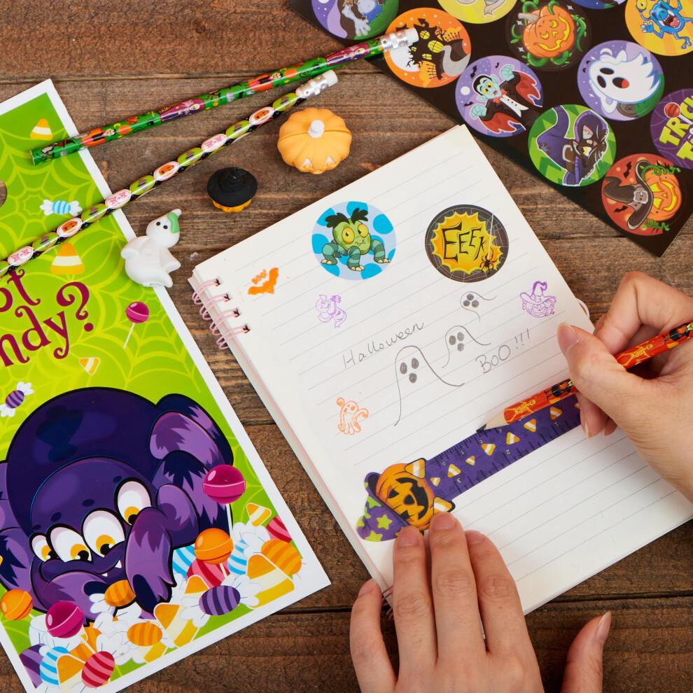 144 Pieces 24 Pack Assorted Halloween Themed Stationery Kids Gift Set Trick Treat Price Party Favor Toy Including Halloween Pencils, Rulers, Stickers,