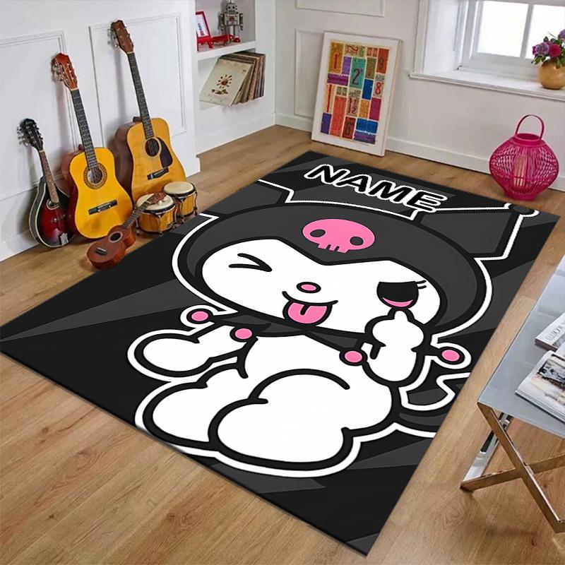 Custom Kuromi Mat Personalized Name, Polyester Washable Indoor Entryway Rug, Gift for Christmas, Easter, Thanksgiving Day