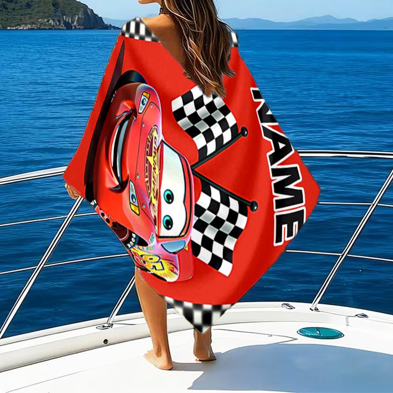 1pc Cars2 Beach Towel with Custom Name, Beach/Swimming/Bath/Picnic/Camping Towel, Suitable for Seaside Beaches