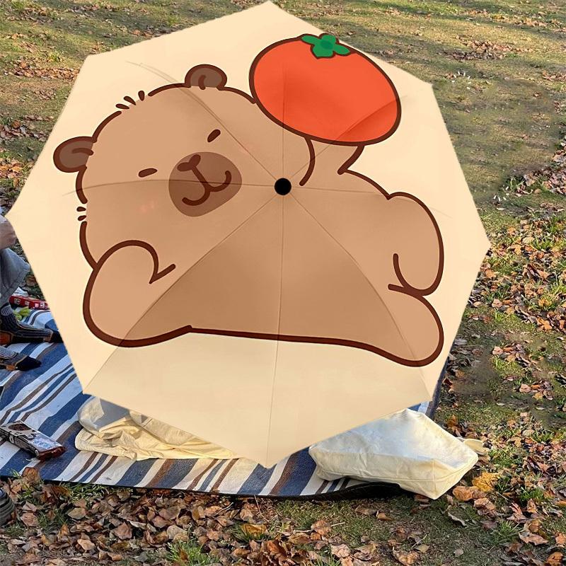 1PC Bear Tomato Umbrella-8-Rib Reinforced, Automatic Open, Lightweight & Durable, Cute Fashion Accessory for Outdoor-Y0354