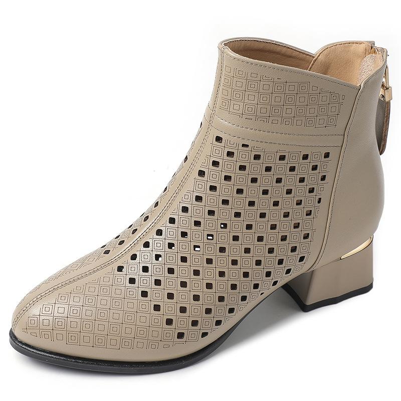 Модные ботильоны GKTINOO на молнии, обувь с вырезами, модные женские туфли на высоком каблуке с круглым носком, летняя обувь из натуральной кожи