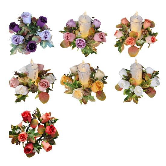 Кольцо для свечи из роз Искусственный венок из роз с кленовыми листьями для столбовой свечи