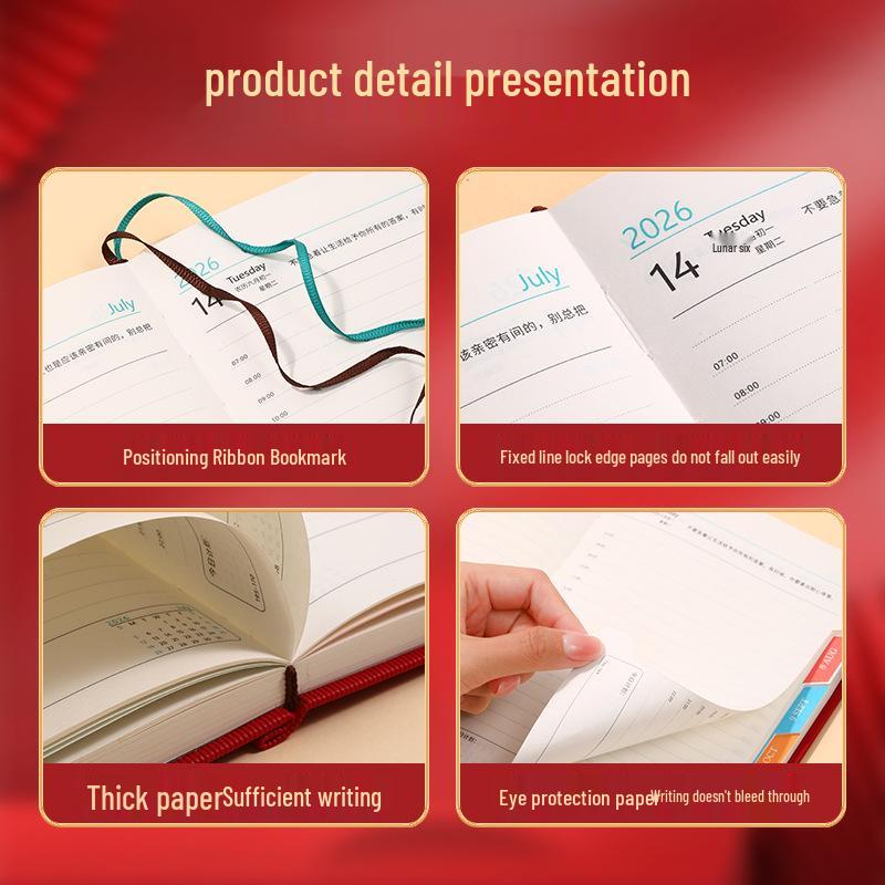 Ежедневник 2026 Планировщик эффективности: Новая модель ручного переплета, сувенирная лента, канцелярский ежедневник для эффективного использования в офисе