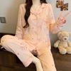 Japanese fashion casual pajamas women's spring and autumn new wrinkled cloth long-sleeved trousers sweet striped loungewear